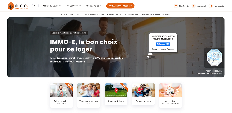 Page d'accueil du site immo-e.fr -immo-e Esbly, agence immobilière